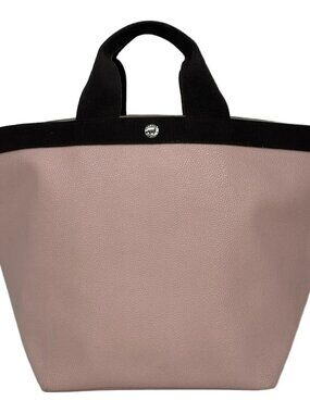 Herve Chapelier Luxe Boat Shaped Tote L Light Pink Dark Brown Coated Canvas
